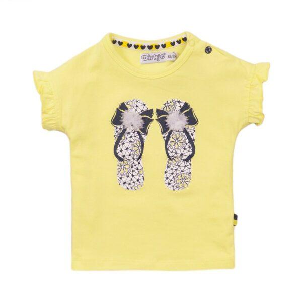 Dievčenské tričko DIKRJE s krátkymi rukávmi v žltej farbe.