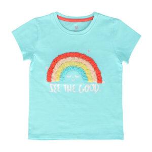 Dievčenské tričko LEMON BERET s krátkym rukávom v tyrkysovej farbe so zaujímavou nariasenou dúhou.